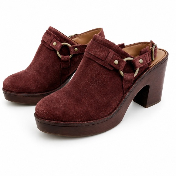 Born Shoes - Born Cybele Burgundy Suede Platform Clogs Slingback Heels BR0024944 Wine Red 9M